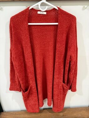 Tres Bien Open-Front Burnt Orange Cardigan with Pockets